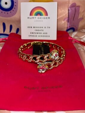 Kurt Geiger Gold Crystal Heart Link Bracelet with Multicolor Accents
